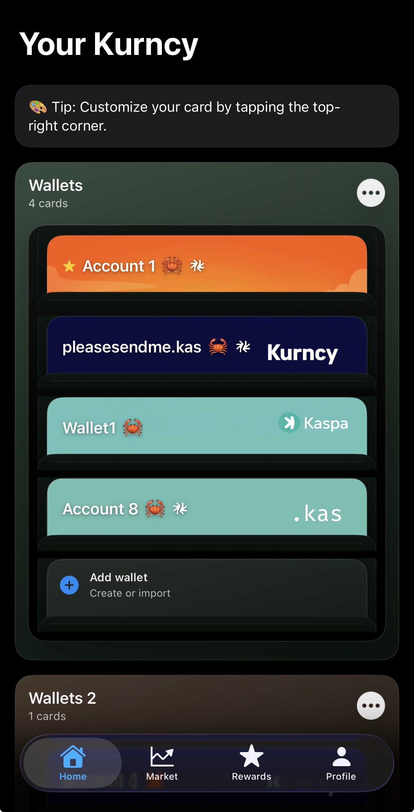 Kurncy Wallet portfolio screen